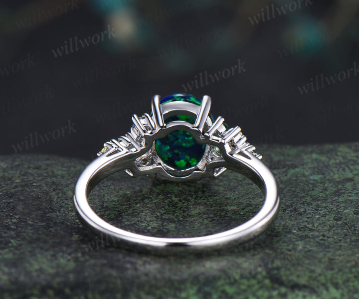 Unique oval cut black opal engagement ring emerald topaz peridot moissanites cluster ring fire opal jewelry gifts