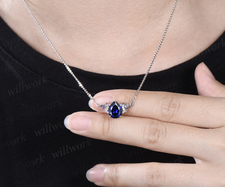 Pear cut blue sapphire pendant necklace moon deco moissanite pear alexandrite opals charm pendant September birthstone gifts