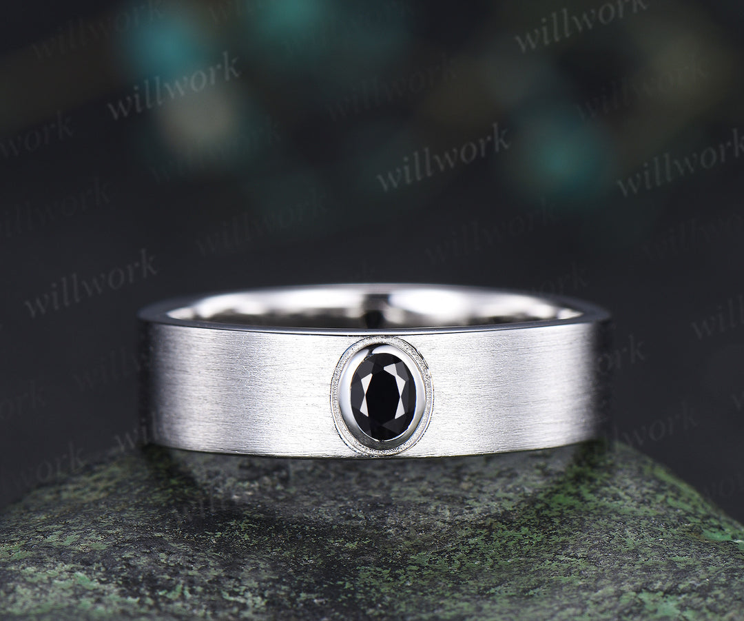 Oval Cut Black Onyx Leaf Vine Froral Ring Set & Solitaire Black Onyx Brushed Finish Men Wedding Ring Couple Ring Set
