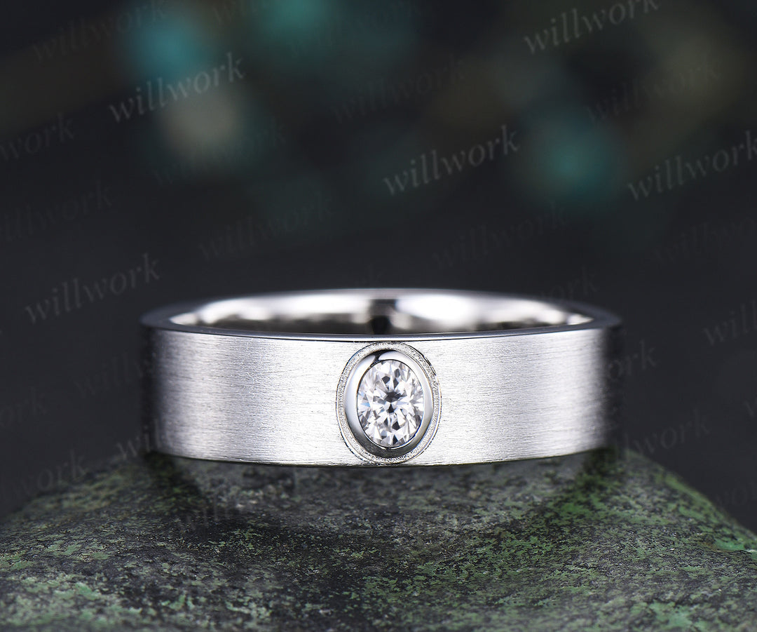 Oval Cut Moissanite Leaf Floral Ring Set & Brushed Finish Solitaire Men Wedding Ring Nature Inspired Couple Ring Set