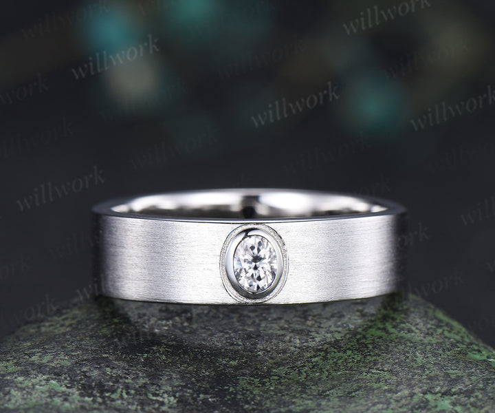 Oval Cut Moissanite Leaf Floral Ring Set & Brushed Finish Solitaire Men Wedding Ring Nature Inspired Couple Ring Set