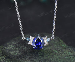 Pear cut blue sapphire pendant necklace moon deco moissanite pear alexandrite opals charm pendant September birthstone gifts