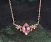 Pear cut padparadscha pendant necklace flower opals twig leaf pendant nature inspired pink sapphire necklace