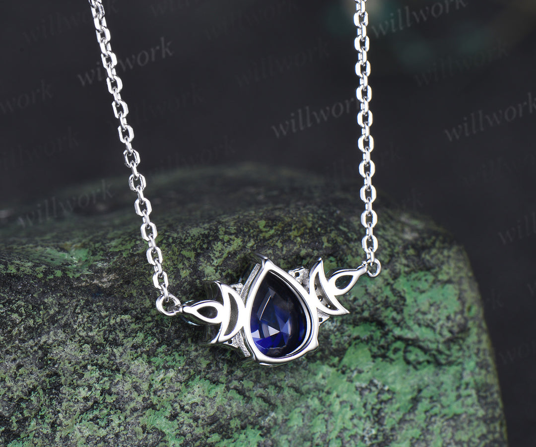 Pear cut blue sapphire pendant necklace moon deco moissanite pear alexandrite opals charm pendant September birthstone gifts