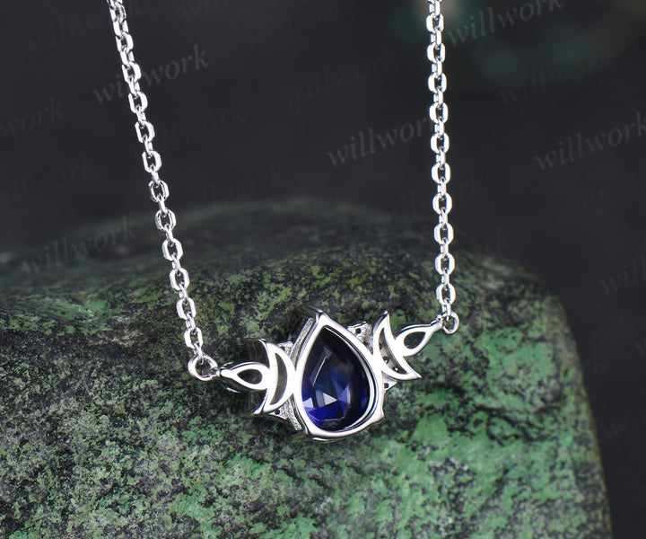 Pear cut blue sapphire pendant necklace moon deco moissanite pear alexandrite opals charm pendant September birthstone gifts