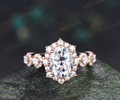 Vintage oval cut moissanite engagement ring art deco unique halo moissanite wedding women ring