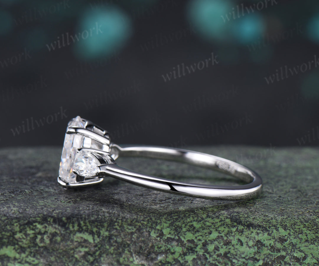 2ct oval cut moissanite engagement ring three stone pear moissanite accent promise ring gifts for her