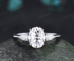 2ct oval cut moissanite engagement ring three stone pear moissanite accent promise ring gifts for her