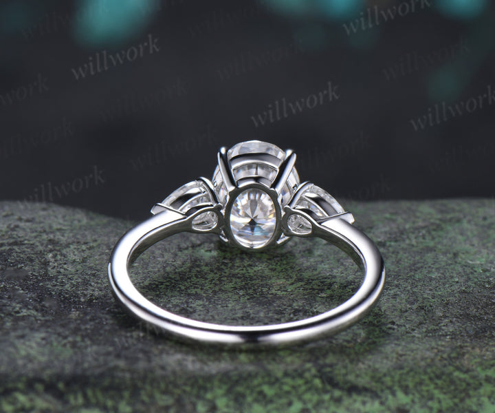 2ct oval cut moissanite engagement ring three stone pear moissanite accent promise ring gifts for her