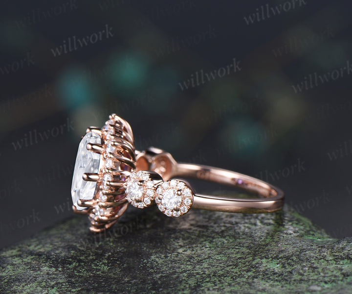 Vintage oval cut moissanite engagement ring art deco unique halo moissanite wedding women ring