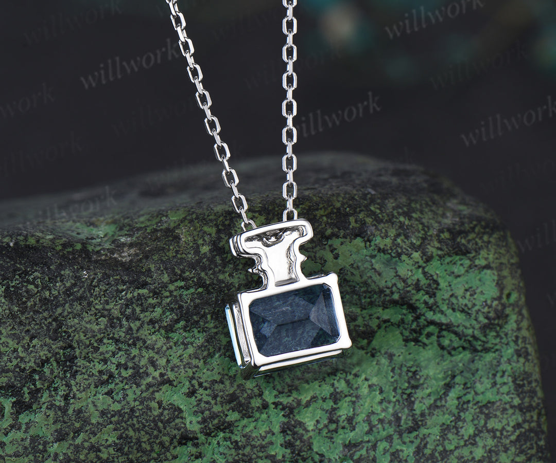 East to west emerald cut aquamarine perfume bottle necklace gemstone pendant wedding anniversary gifts for her
