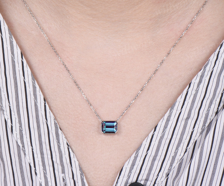 Bezel emerald cut alexandrite pendant minimalist solitare pendant necklace June birthstone gifts for women