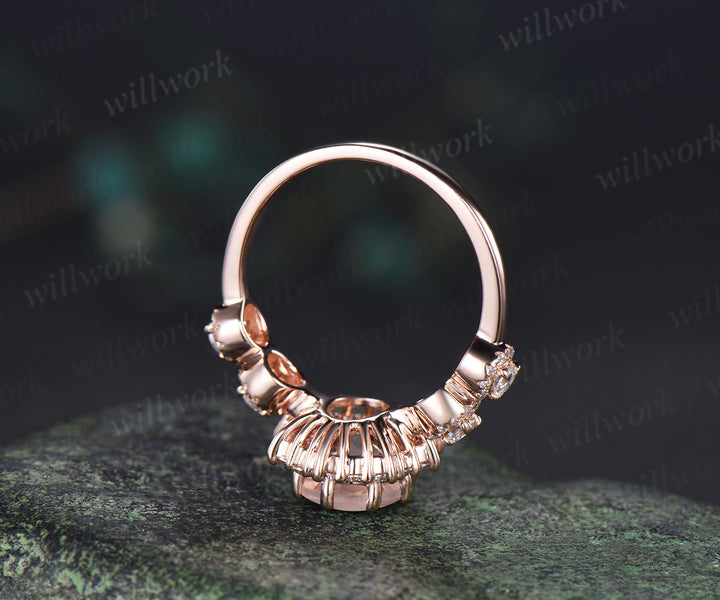 Vintage oval cut morganite engagement ring art deco halo moissanite wedding ring promise anniversary gifts