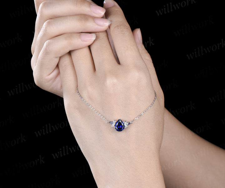 Pear cut blue sapphire pendant necklace moon deco moissanite pear alexandrite opals charm pendant September birthstone gifts
