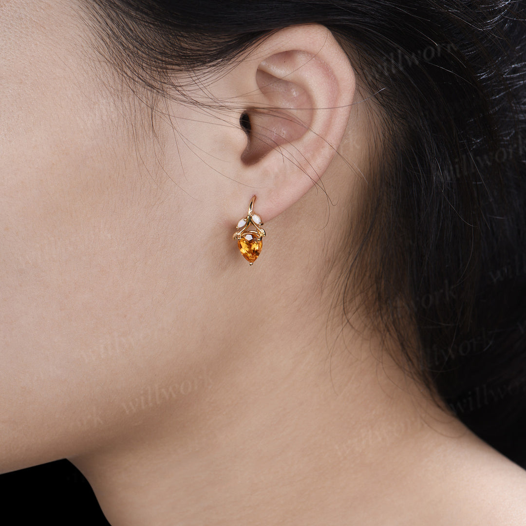 Pear citrine necklace earring set marquise opal twig leaf gemstone pendant hook earrings jewelry set