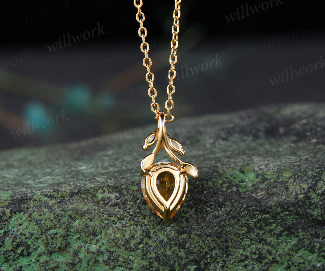 Pear citrine necklace earring set marquise opal twig leaf gemstone pendant hook earrings jewelry set