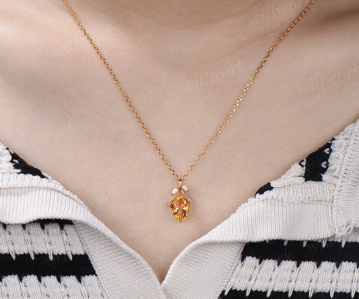 Pear citrine necklace earring set marquise opal twig leaf gemstone pendant hook earrings jewelry set