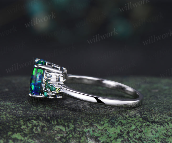 Unique oval cut black opal engagement ring emerald topaz peridot moissanites cluster ring fire opal jewelry gifts