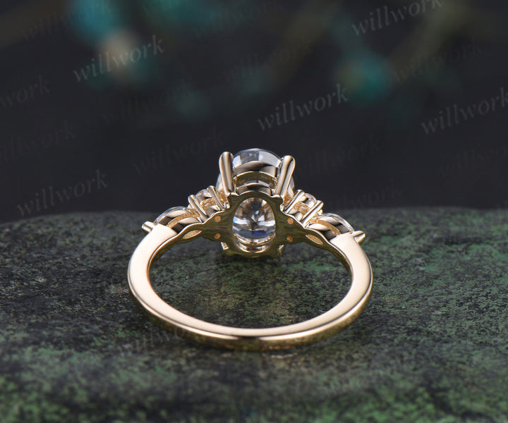 7x9mm Oval cut gray moissanite engagement ring classic seven stone marquise moissanite bridal ring unique gifts for women
