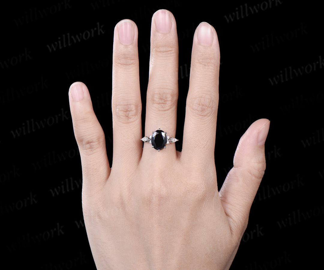 2CT Oval Cut Black Moissanite Ring Vintage Moissanite engagement ring Flawless moissanite ring for women marquise diamond anniversary ring