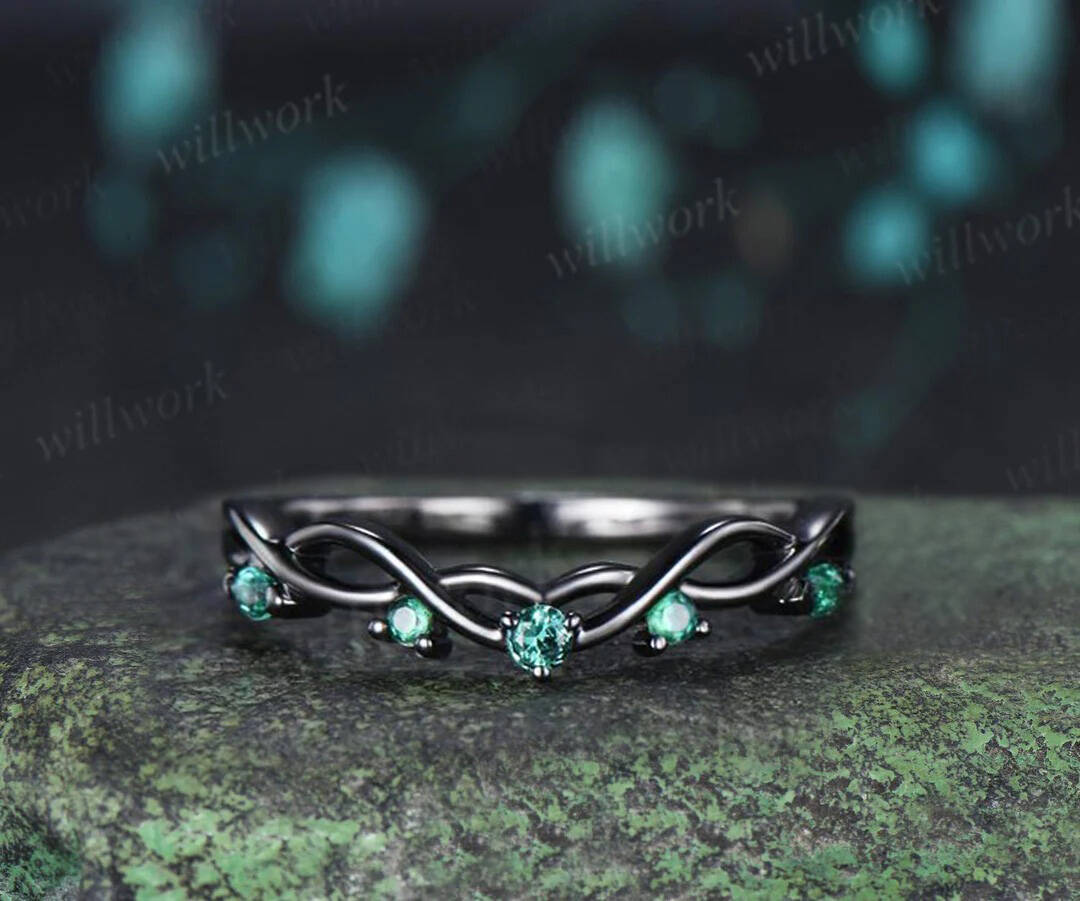 Teardrop pear cut green moss agate engagement ring 14k black gold cluster emerald infinity bridal anniversary ring set gift for women silver