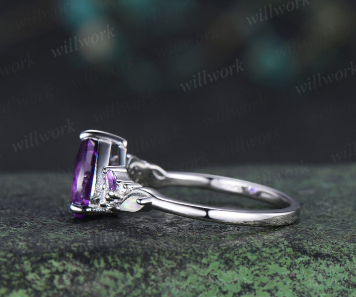 Pear cut purple amethyst engagement ring white gold infinity twisted opal anniversary ring gift