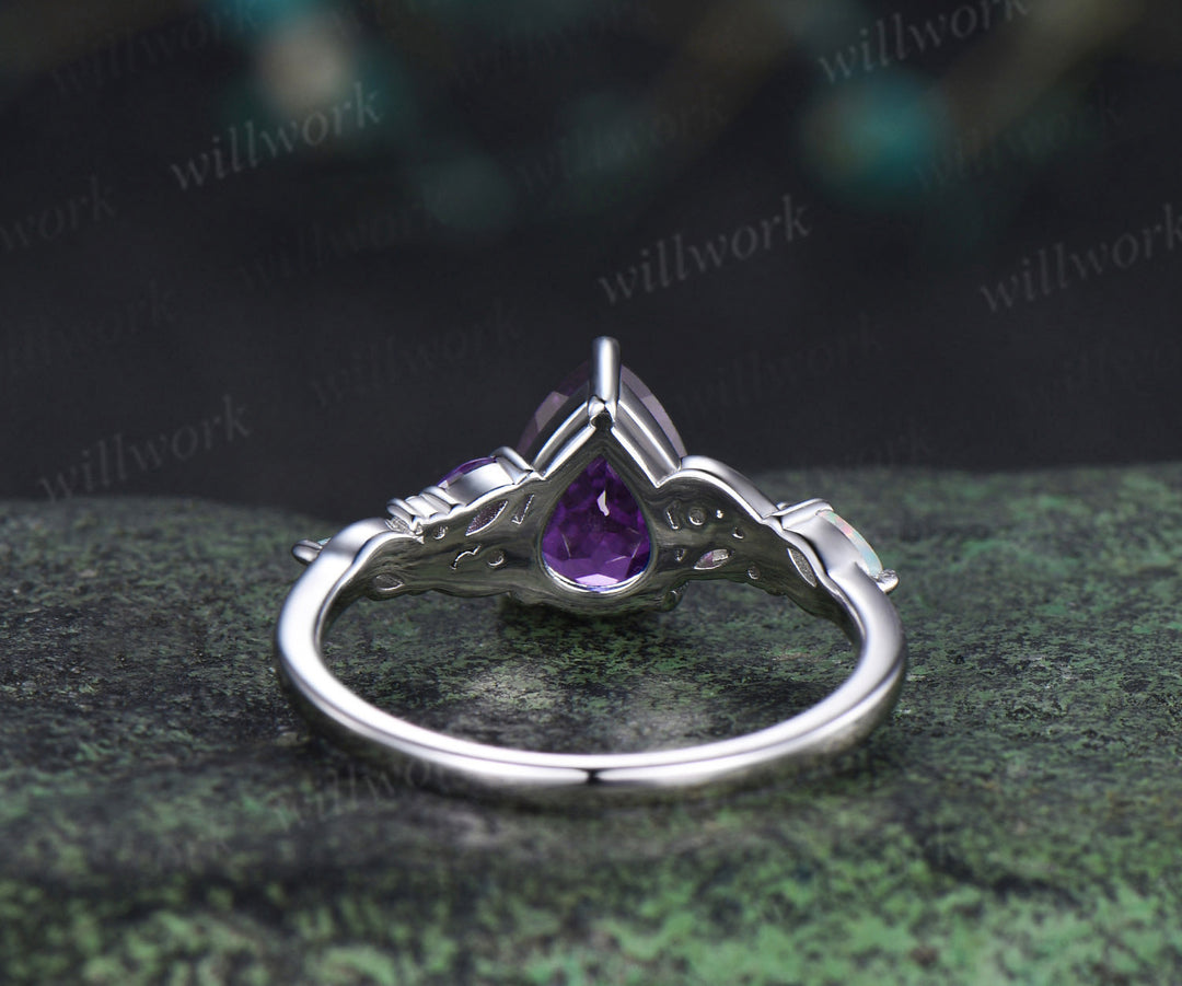 Pear cut purple amethyst engagement ring white gold infinity twisted opal anniversary ring gift
