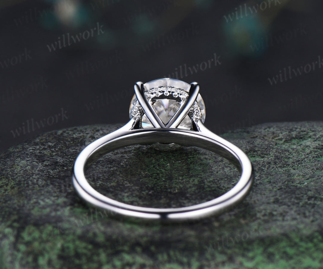 3ct round cut moissanite engagement ring hidden halo diamond promise ring women 14k white gold