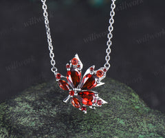 Pear garnet maple leaf pendant nature inspired 14k white gold/sterling silver necklace graduation birthday gifts for women