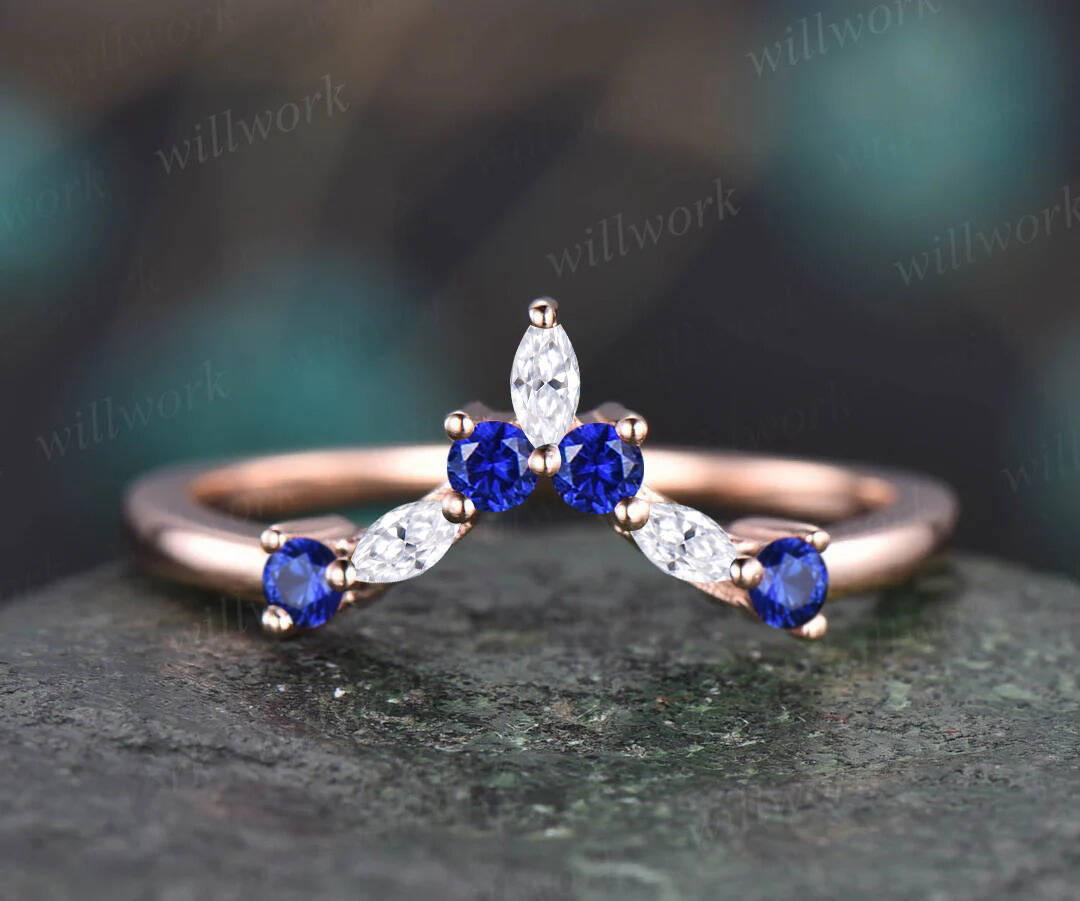 Oval blue sandstone ring vintage sapphire ring solid 14k white gold marquise moissanite ring unique engagement ring bridal set women gift