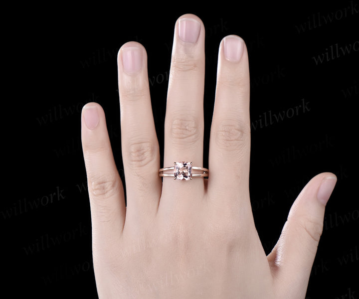 14k rose gold Cushion Cut Morganite Engagement Ring pink jewelry Unique Ring For Her
