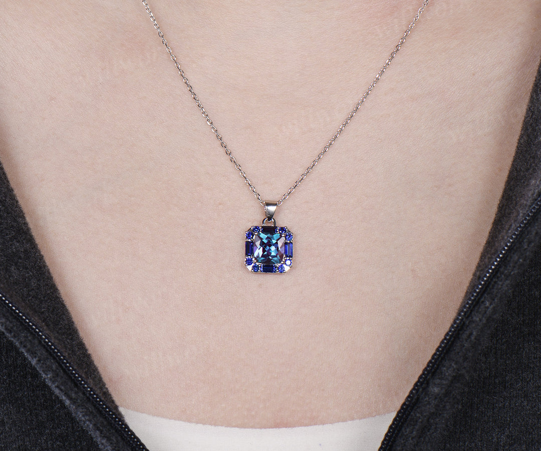 2ct cushion cut alexandrite pendant necklace baguette blue sapphire halo pendant anniversary birthday gift