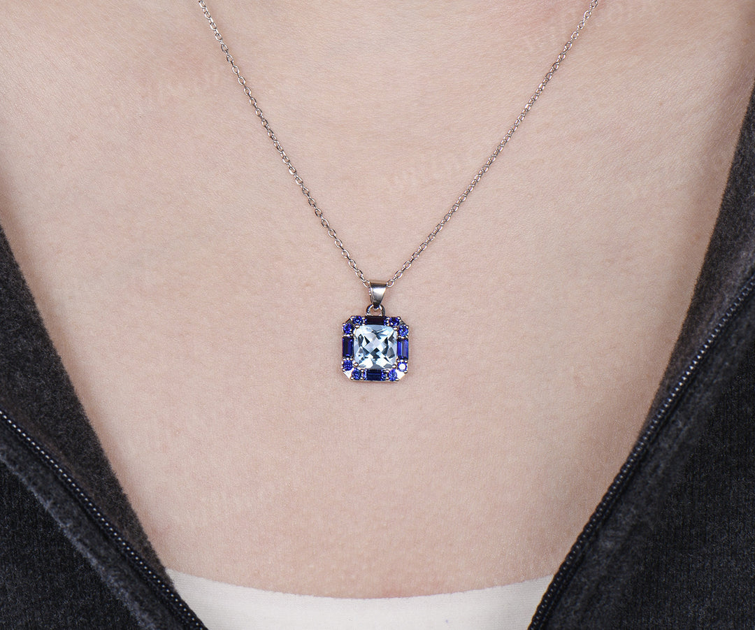 2ct cushion cut natural aquamarine pendant necklace blue sapphire halo pendant personalized jewelry gift