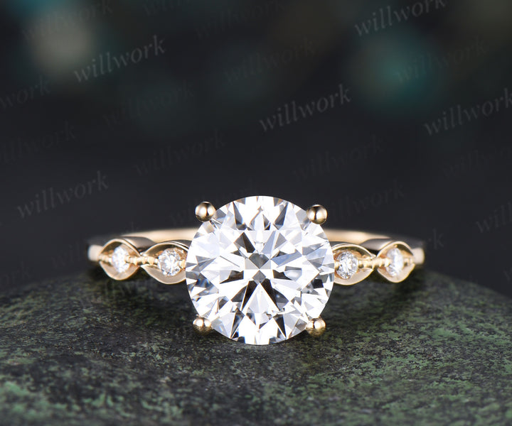 2ct round cut moissanite engagement ring classic 4 prongs moissanite five stone promise ring solid 14k yellow gold diamond ring gifts for women