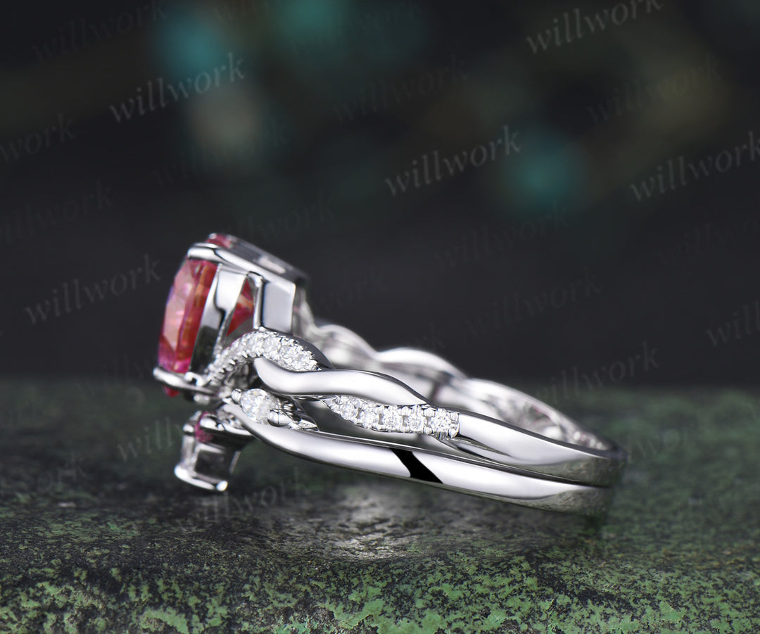 8mm heart shaped pink moissanite engagement ring twisted diamond ring marquise natural ruby wedding band elegant bridal set