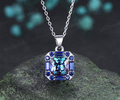 2ct cushion cut alexandrite pendant necklace baguette blue sapphire halo pendant anniversary birthday gift