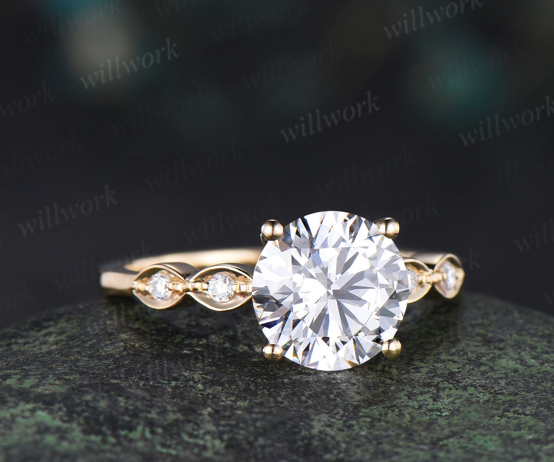 2ct round cut moissanite engagement ring classic 4 prongs moissanite five stone promise ring solid 14k yellow gold diamond ring gifts for women