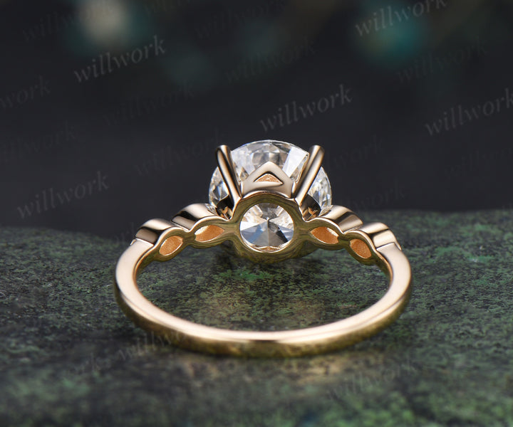 2ct round cut moissanite engagement ring classic 4 prongs moissanite five stone promise ring solid 14k yellow gold diamond ring gifts for women