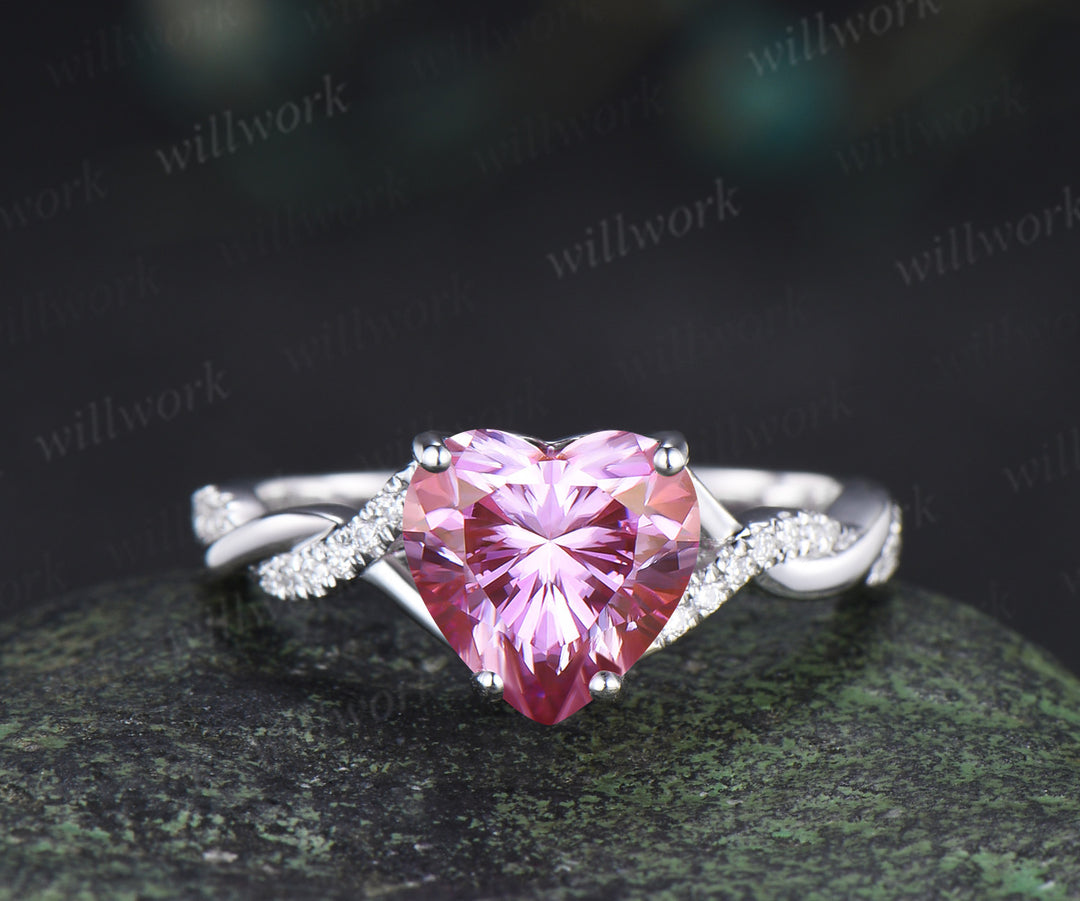8mm heart shaped pink moissanite engagement ring twisted diamond ring marquise natural ruby wedding band elegant bridal set