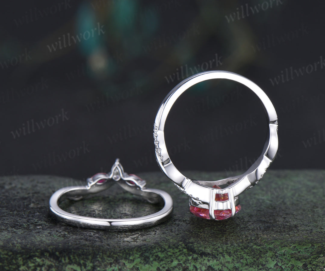 8mm heart shaped pink moissanite engagement ring twisted diamond ring marquise natural ruby wedding band elegant bridal set