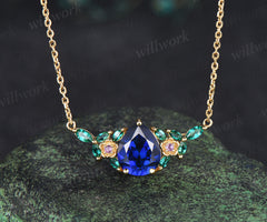 Pear cut blue sapphire pendant necklace flower amethysts leaf marquise emeralds charm pendant gifts for women
