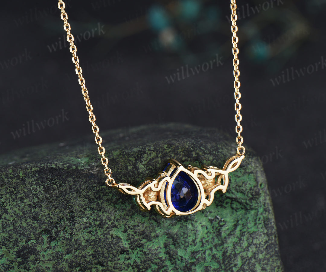 Pear cut blue sapphire pendant necklace flower amethysts leaf marquise emeralds charm pendant gifts for women