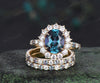 8x10mm oval cut alexandrite halo engagement ring set color change gemstone moissanite half eternity band vintage bridal set