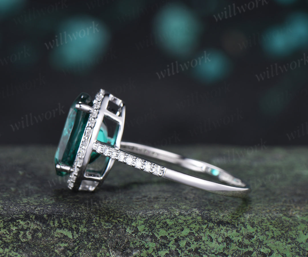 8x11mm oval cut emerald engagement ring vintage diamond halo promise ring half eternity band gifts for women