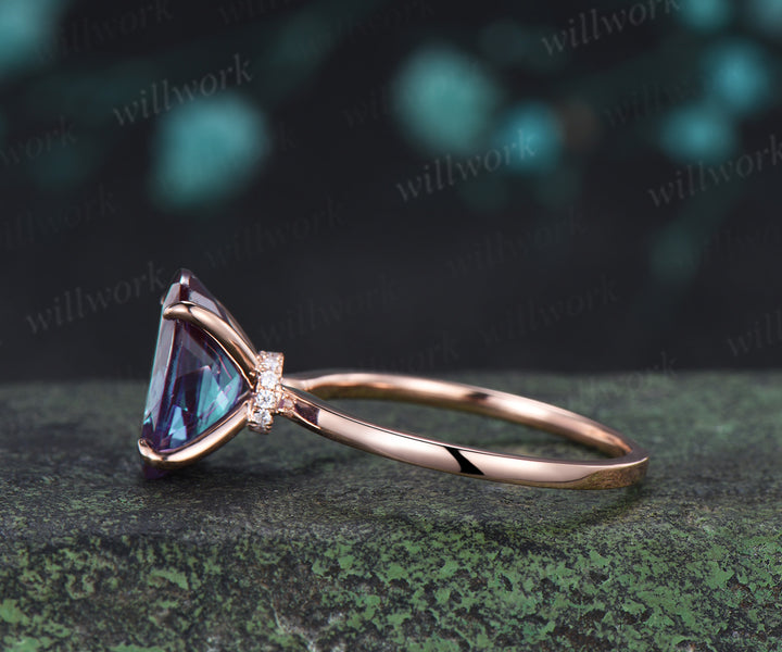 8x12mm Oval Cut Alexandrite Engagement Ring Diamond Hidden Halo Promise Ring Color Change Gemstone Ring