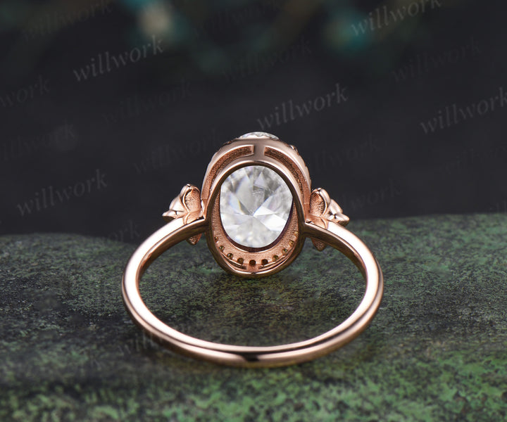 8x12mm oval cut moissanite vintage citrine halo engagement ring set art deco moissanite floral wedding ring