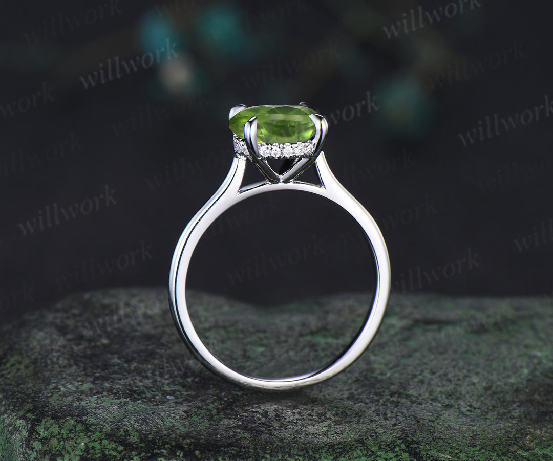 3ct round peridot engagement ring hidden halo diamond wedding ring women 14k white gold