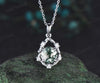 Vintage round cut moss agate necklace white gold branch twig halo diamond pendant women sterling silver mother gift