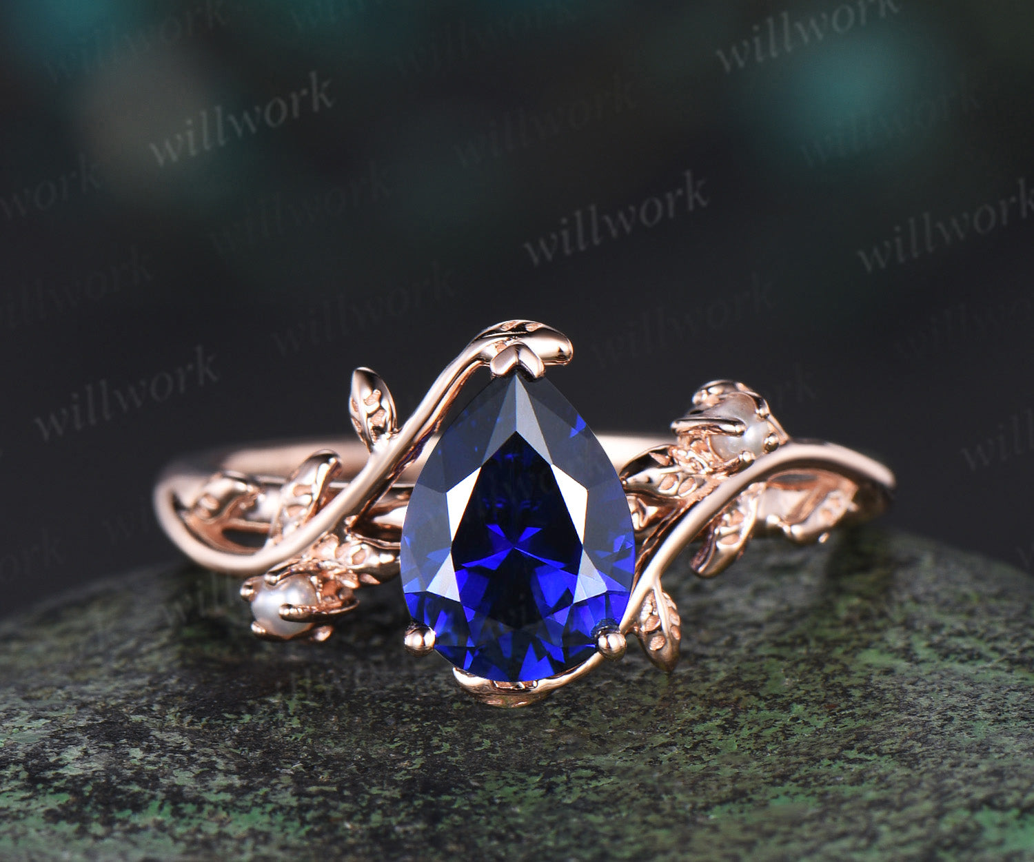 14k Gold Blue Sapphire Bridal Ring Set, Sterling Silver Blue Sapphire Engagement Ring Set, Lab Sapphire Wedding 2024 Ring Set, Unique Curved Band