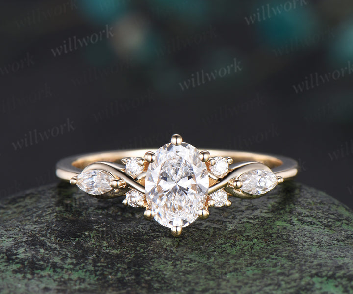 Oval Lab Grown Diamond Engagement Ring Set yellow gold  IGI Certificate Diamond Bridal Ring Set 6 prong Unique Alternative Diamond Ring